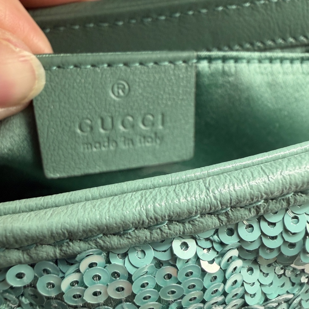 Gucci GG Marmont mini sequin shoulder bag in an aqua - Picture 8 of 8